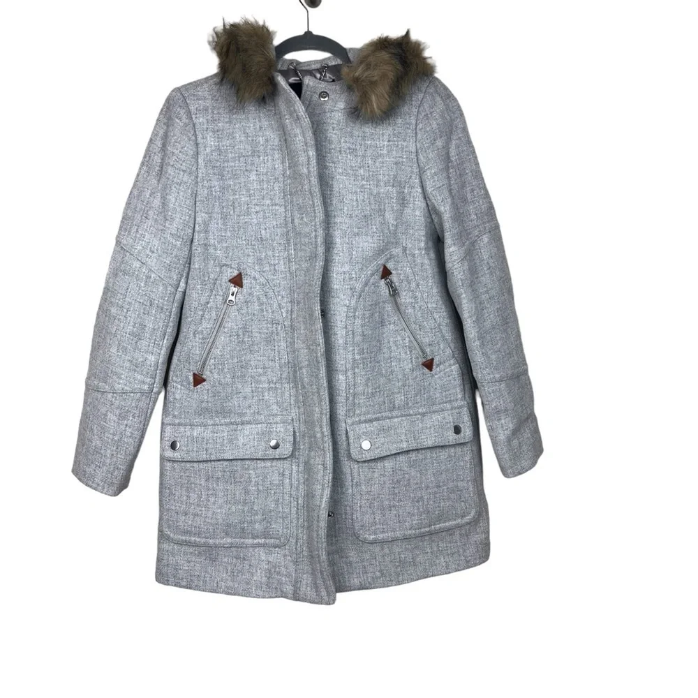J. Crew Chateau Parka in Italian stadium-cloth wool Gray Coat Size 0 - Picture 6 of 12